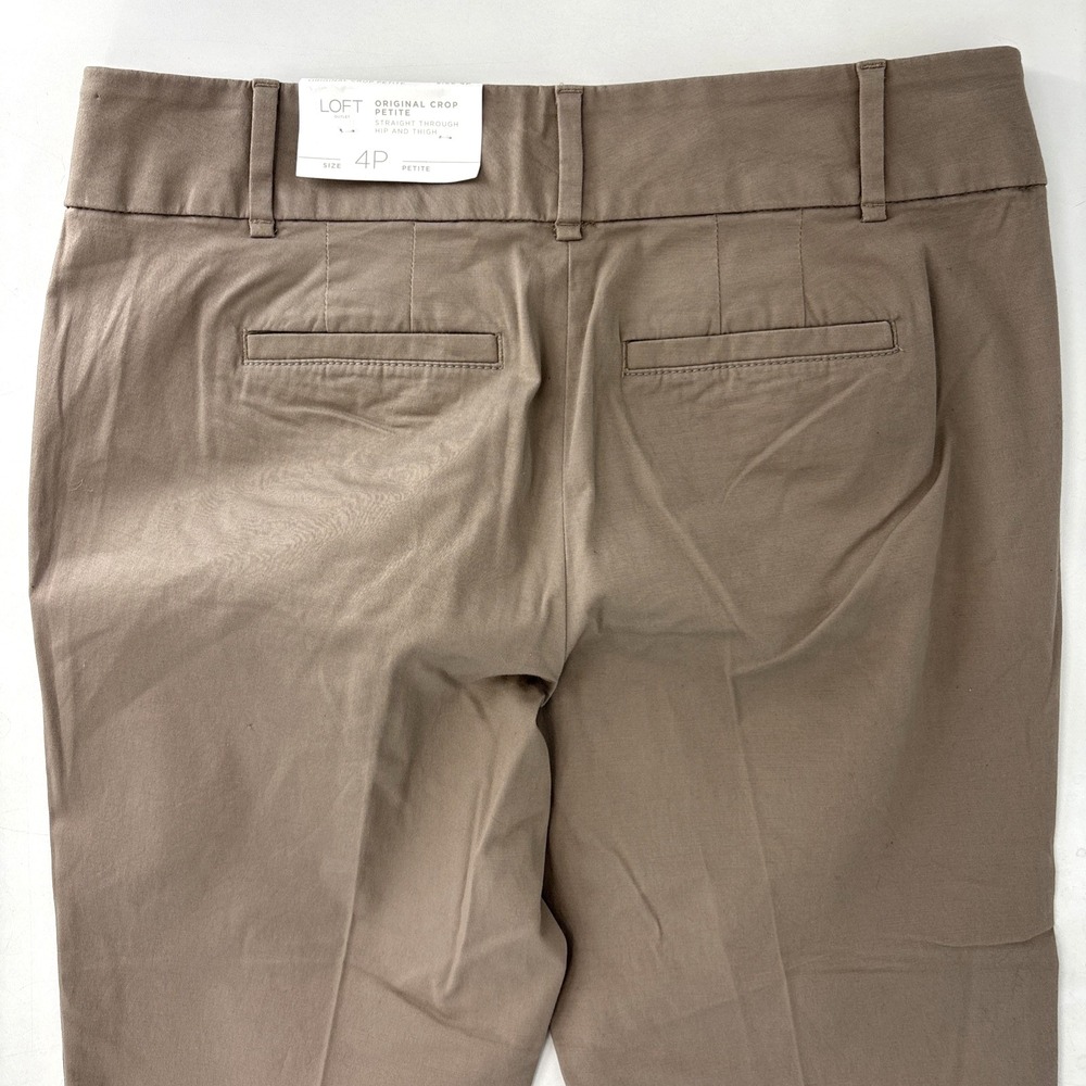 NWT LOFT‎ 4P Petite Original Crop Pants Straight Trouser Capris Khaki Tan Button - Picture 9 of 9